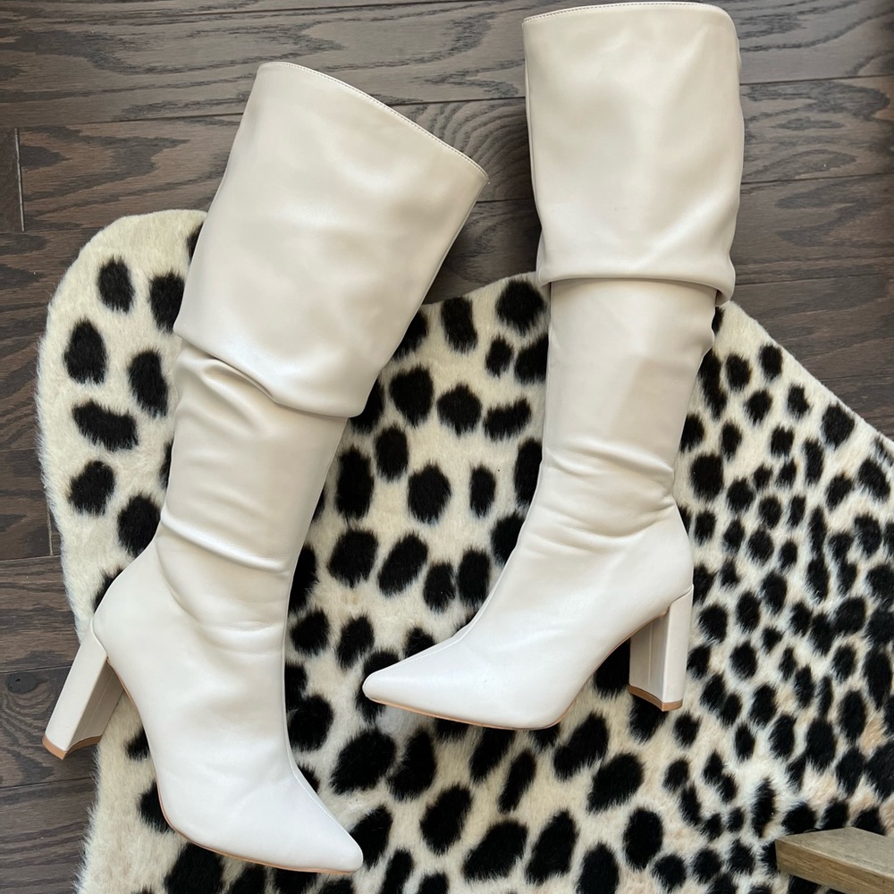Asos slouch style knee high boots in cream worn once size 8